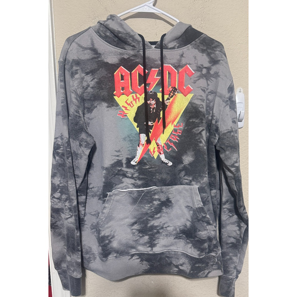 AC/DC Hoodie Pullover Sweatshirt High Voltage Band Distressed Tie Dye Mens M - Picture 1 of 6